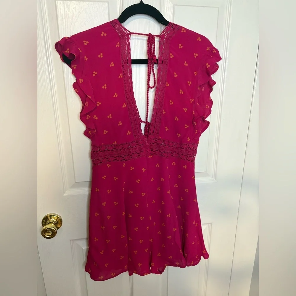 Free People Morning Sun Romper | Magenta with Orange Floral Print | Women’s S - Picture 11 of 15